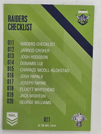 NRL 2021 Traders Base Card #011 Raiders Checklist Canberra Raiders