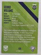 NRL 2021 Traders Base Card #020 George Williams Canberra Raiders