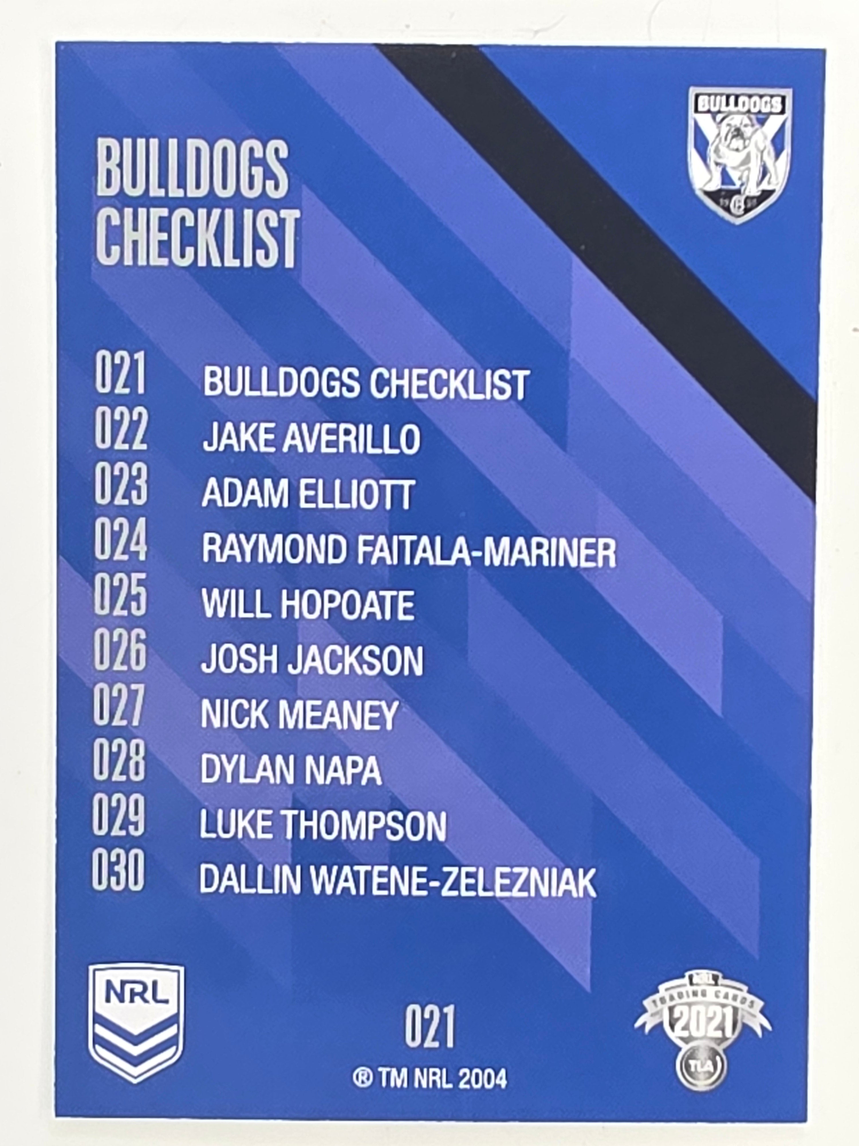 NRL 2021 Traders Base Card #021 Bulldogs Checklist Canterbury Bankstown Bulldogs