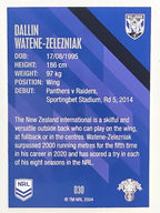 NRL 2021 Traders Base Card #030 Dallin Watene-Zelezniak Canterbury Bankstown Bulldogs