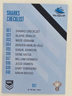 NRL 2021 Traders Base Card #031 Sharks Checklist Cronulla Sutherland Sharks