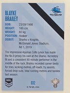 NRL 2021 Traders Base Card #032 Blayke Brailey Cronulla Sutherland Sharks