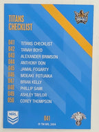 NRL 2021 Traders Base Card #041 Titans Checklist Gold Coast Titans