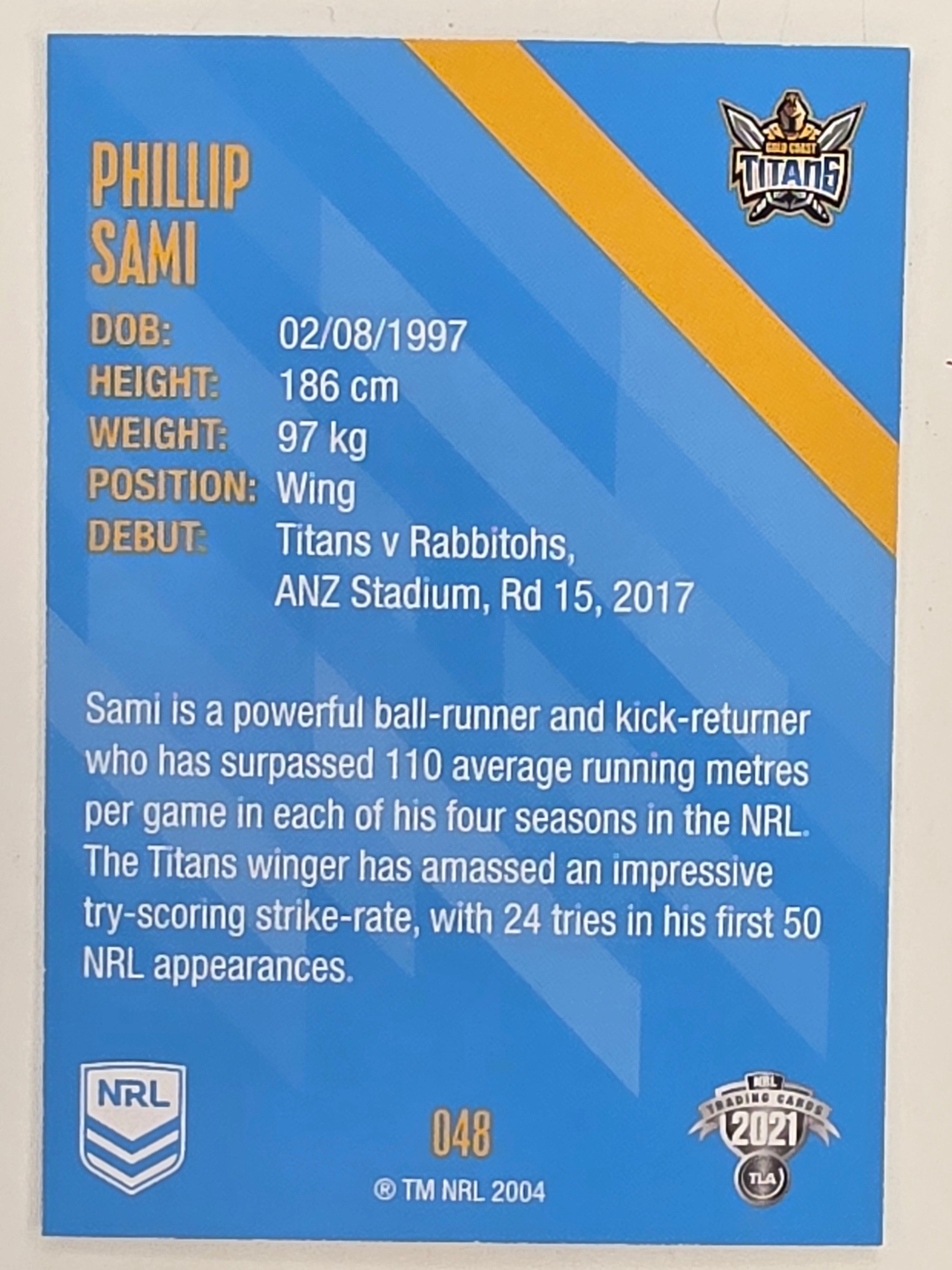 NRL 2021 Traders Base Card #048 Phillip Sami Gold Coast Titans
