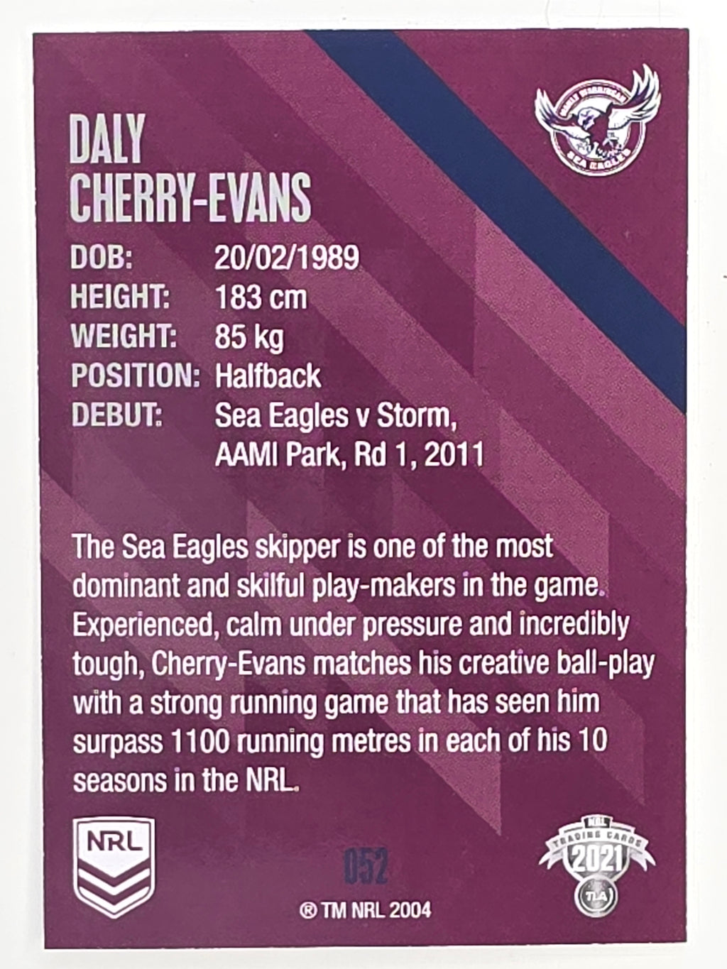 NRL 2021 Traders Base Card #052 Daly Cherry-Evans Manly Warringah Sea Eagles