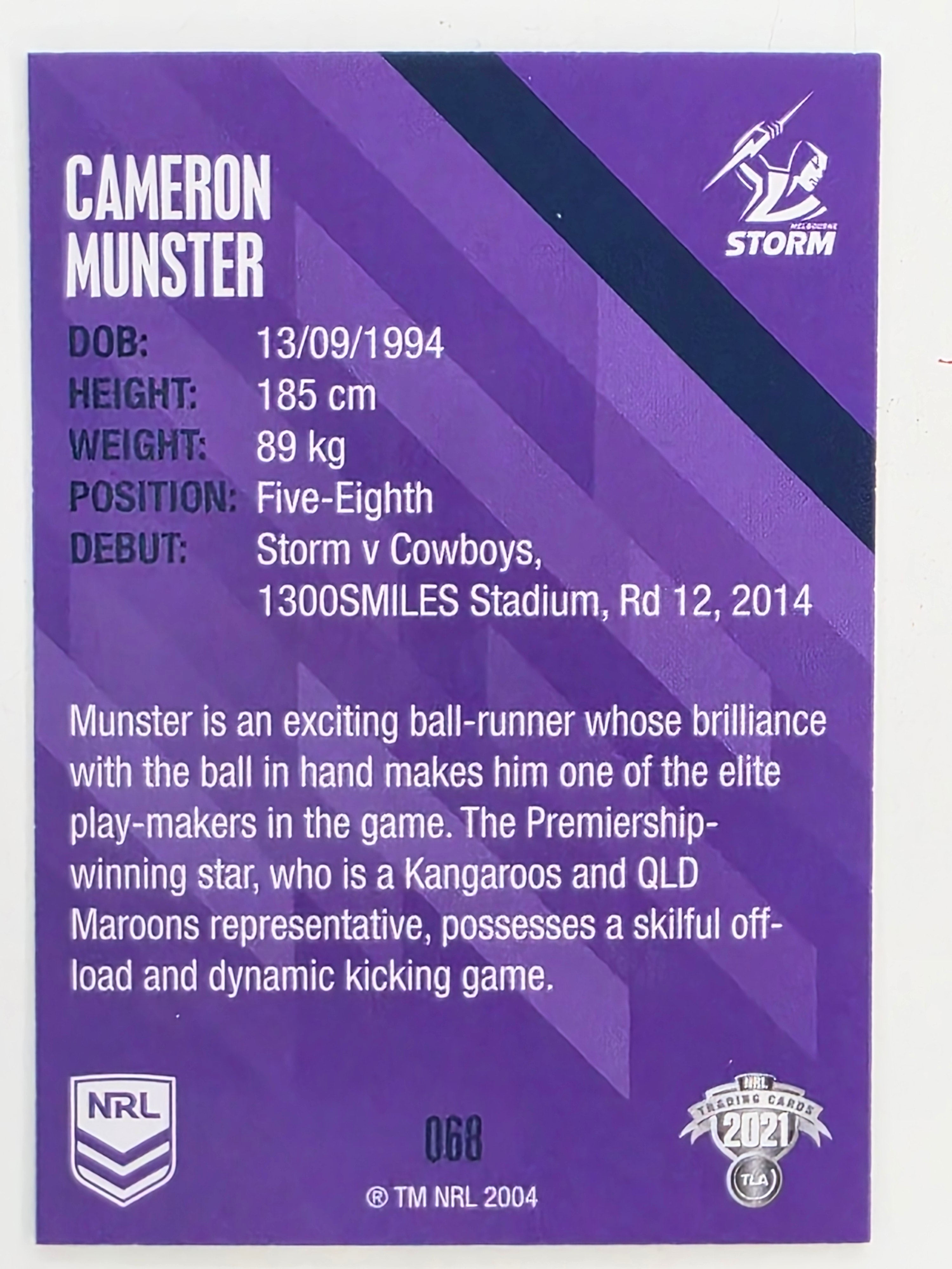 NRL 2021 Traders Base Card #068 Cameron Munster Melbourne Storm