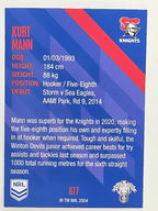 NRL 2021 Traders Base Card #077 Kurt Mann Newcastle Knights