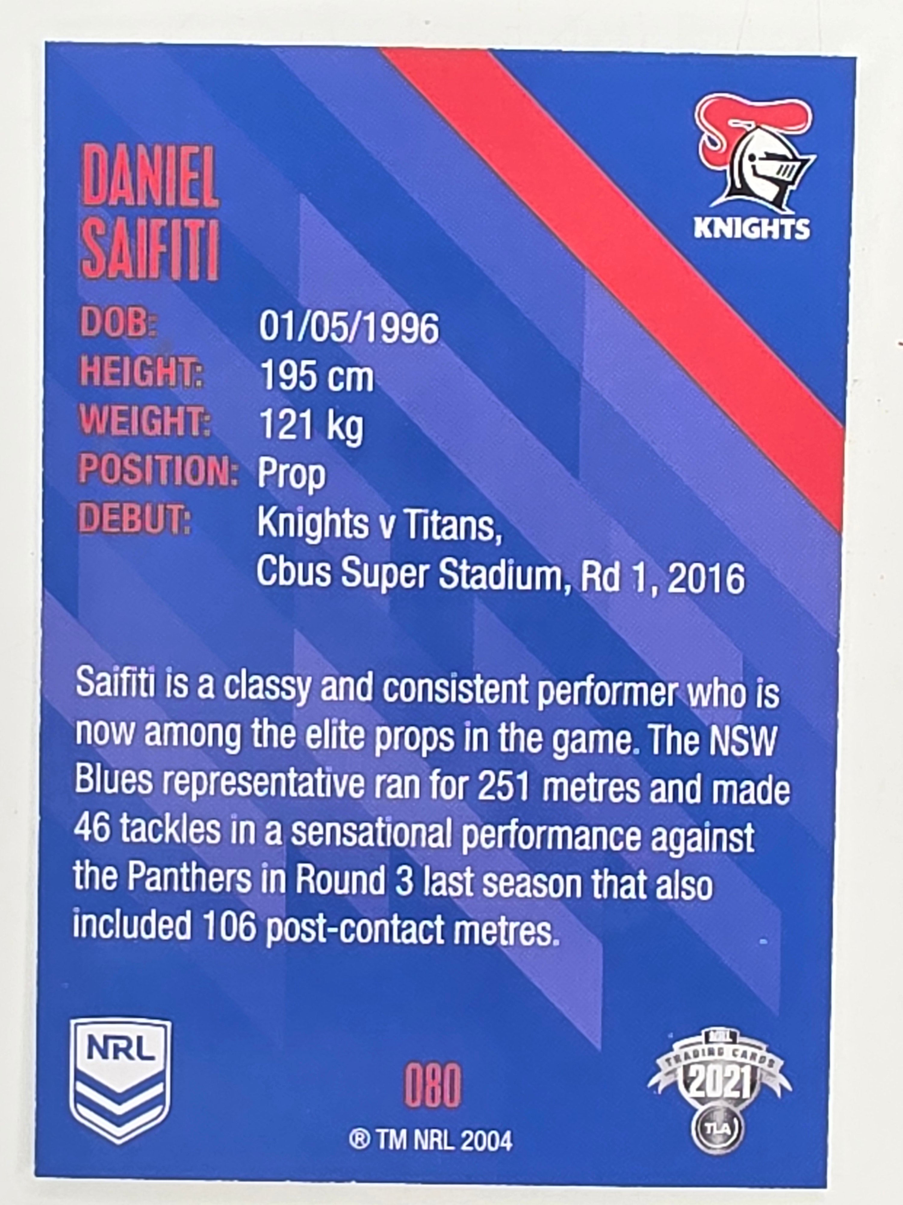NRL 2021 Traders Base Card #080 Daniel Saifiti Newcastle Knights