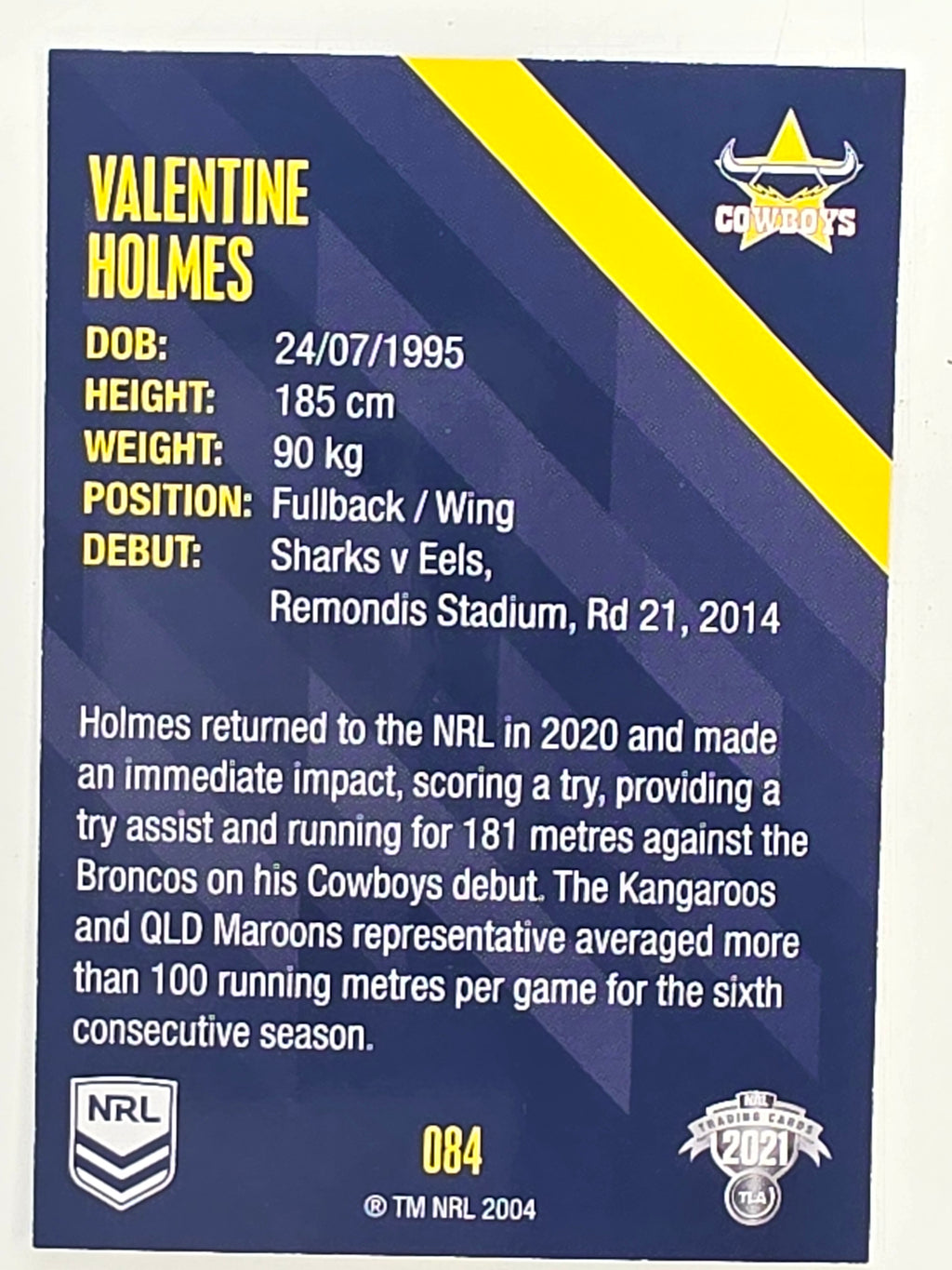 NRL 2021 Traders Base Card #084 Valentine Holmes North Queensland Cowboys
