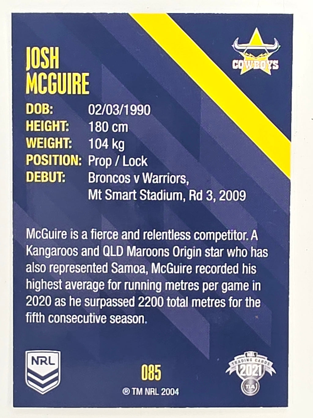NRL 2021 Traders Base Card #085 Josh McGuire North Queensland Cowboys
