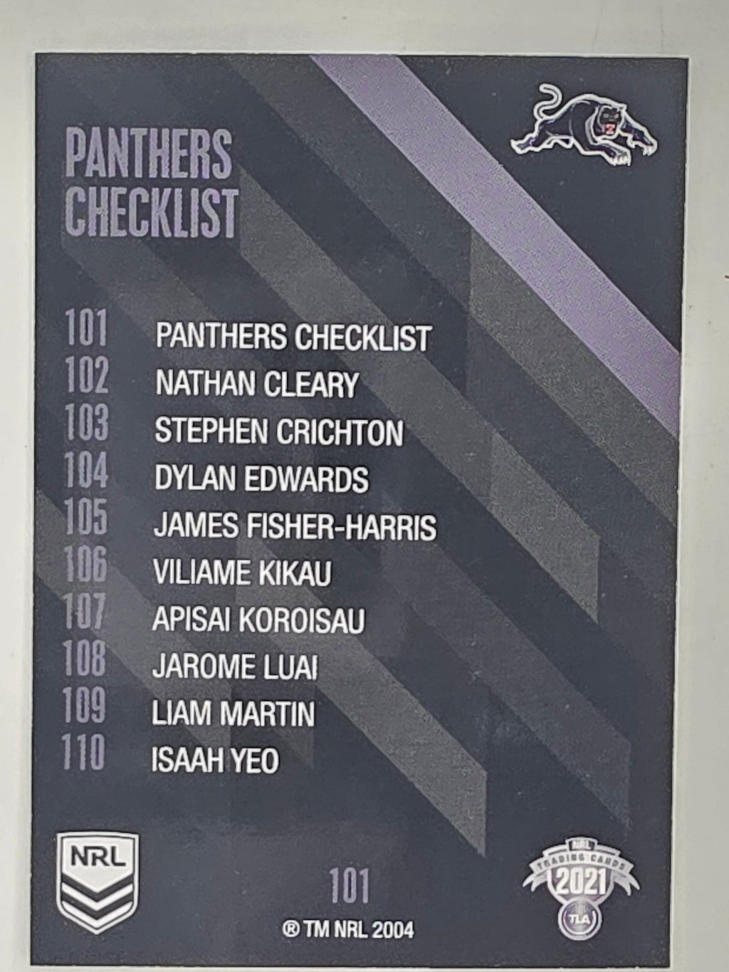 NRL 2021 Traders Base Card #101 Panthers Checklist Penrith Panthers
