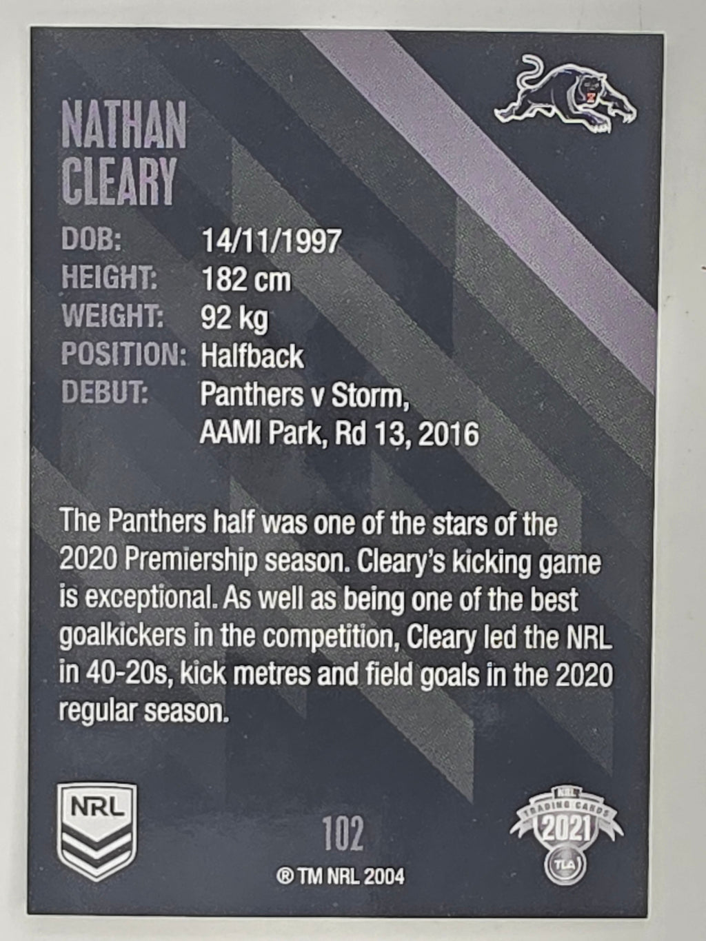 NRL 2021 Traders Base Card #102 Nathan Cleary Penrith Panthers