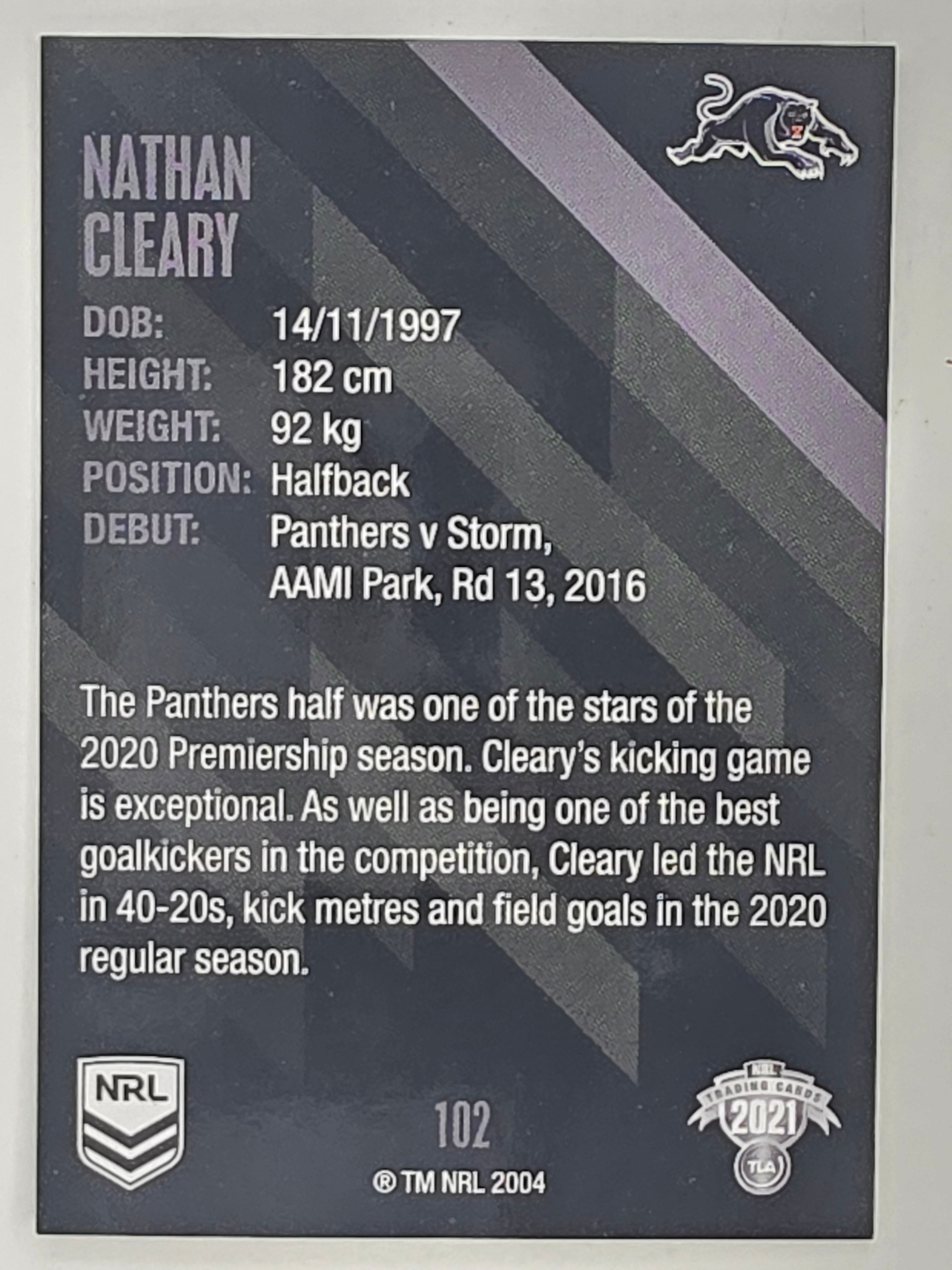 NRL 2021 Traders Base Card #102 Nathan Cleary Penrith Panthers