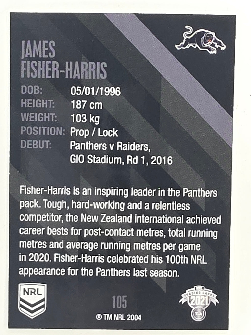 NRL 2021 Traders Base Card #105 James Fisher-Harris Penrith Panthers