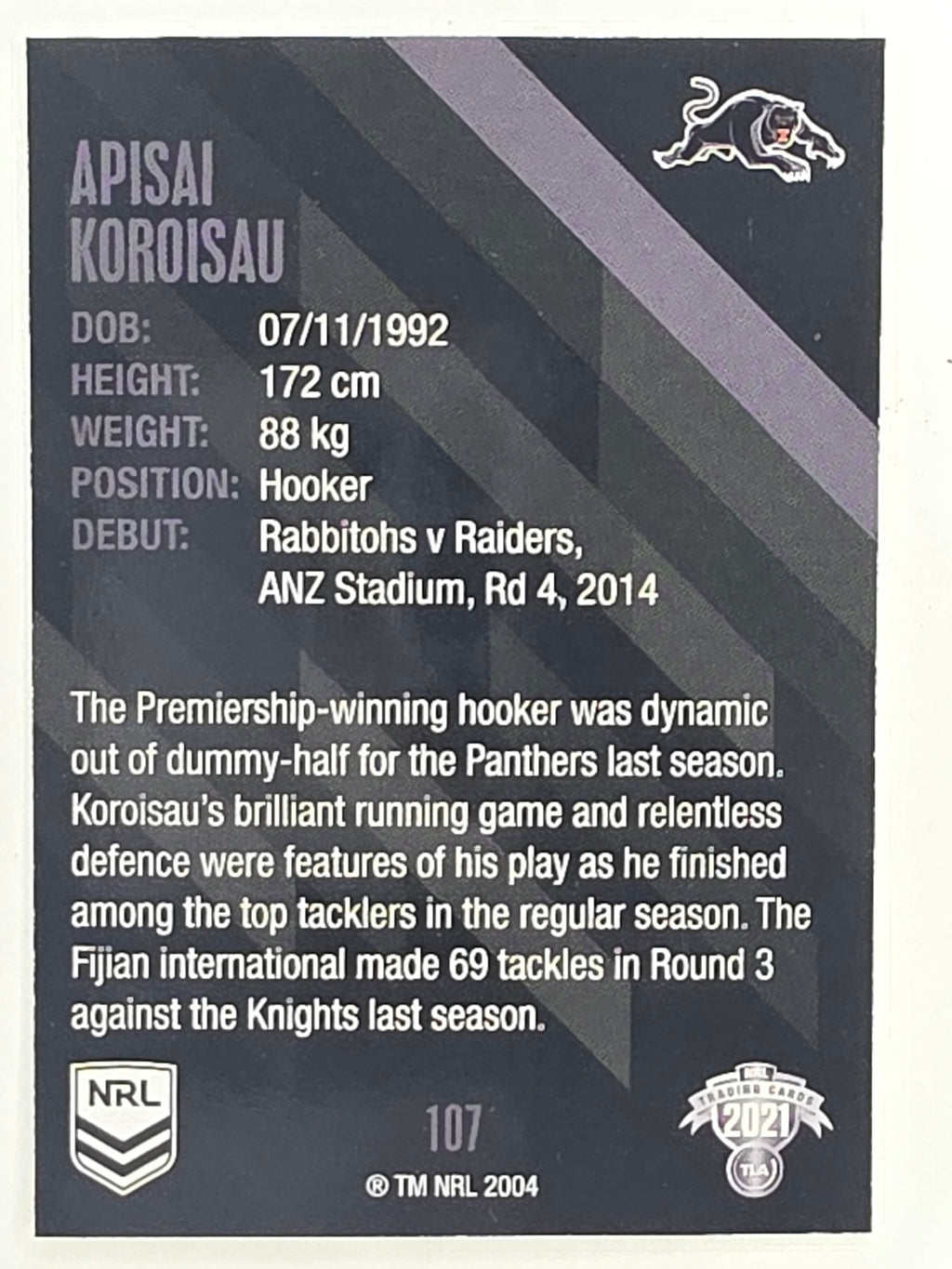 NRL 2021 Traders Base Card #107 Apisai Koroisau Penrith Panthers