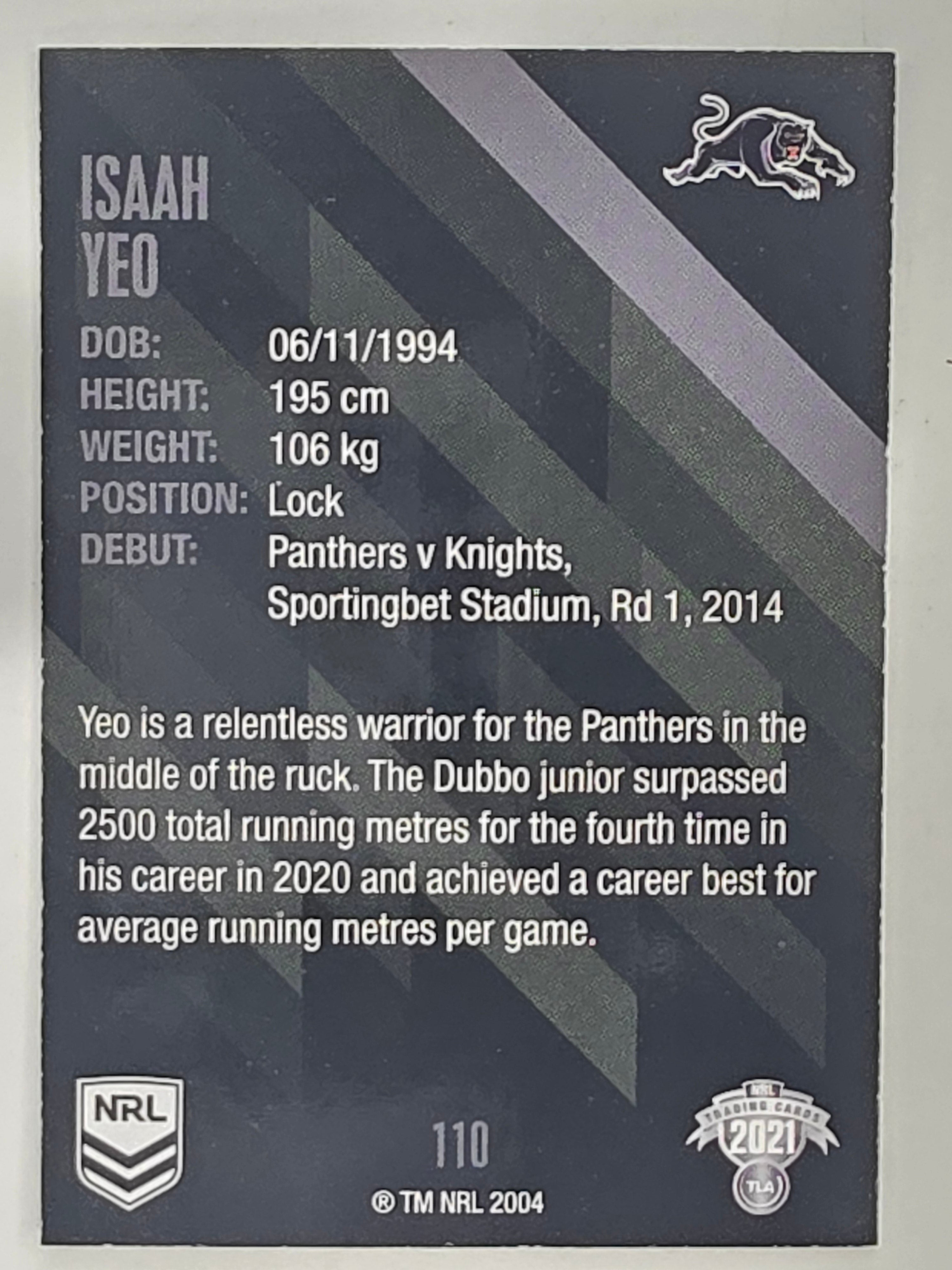 NRL 2021 Traders Base Card #110 Isaah Yeo Penrith Panthers