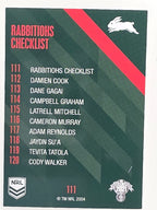 NRL 2021 Traders Base Card #111 Rabbitohs Checklist South Sydney Rabbitohs
