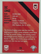 NRL 2021 Traders Base Card #125 Zac Lomax St George Illawarra Dragons