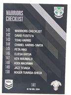 NRL 2021 Traders Base Card #141 Warriors Checklist New Zealand Warriors