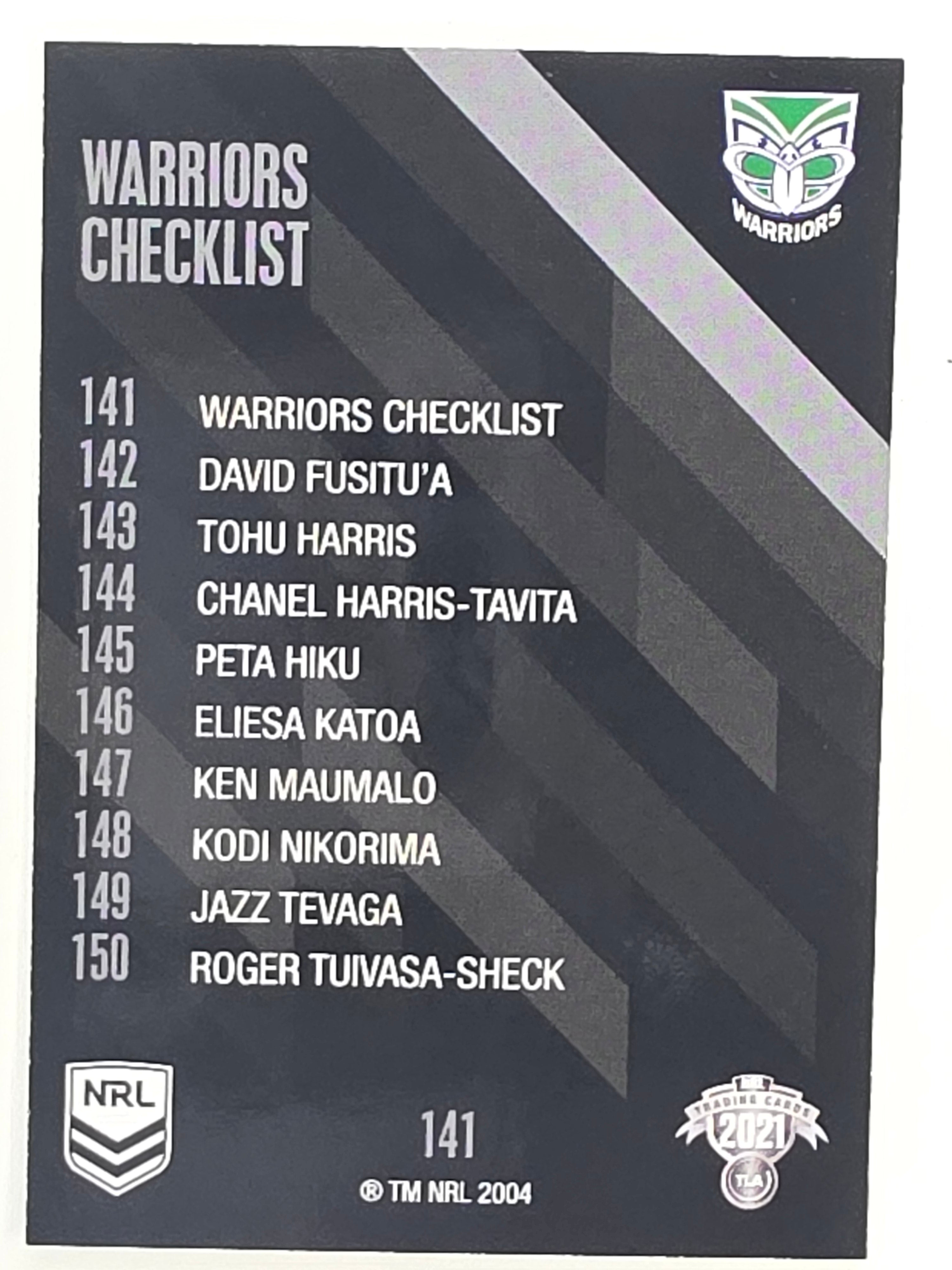 NRL 2021 Traders Base Card #141 Warriors Checklist New Zealand Warriors