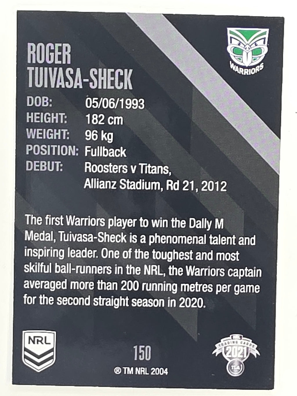 NRL 2021 Traders Base Card #150 Roger Tuivasa-Sheck New Zealand Warriors