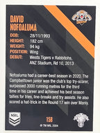 NRL 2021 Traders Base Card #158 David Nofoaluma Wests Tigers