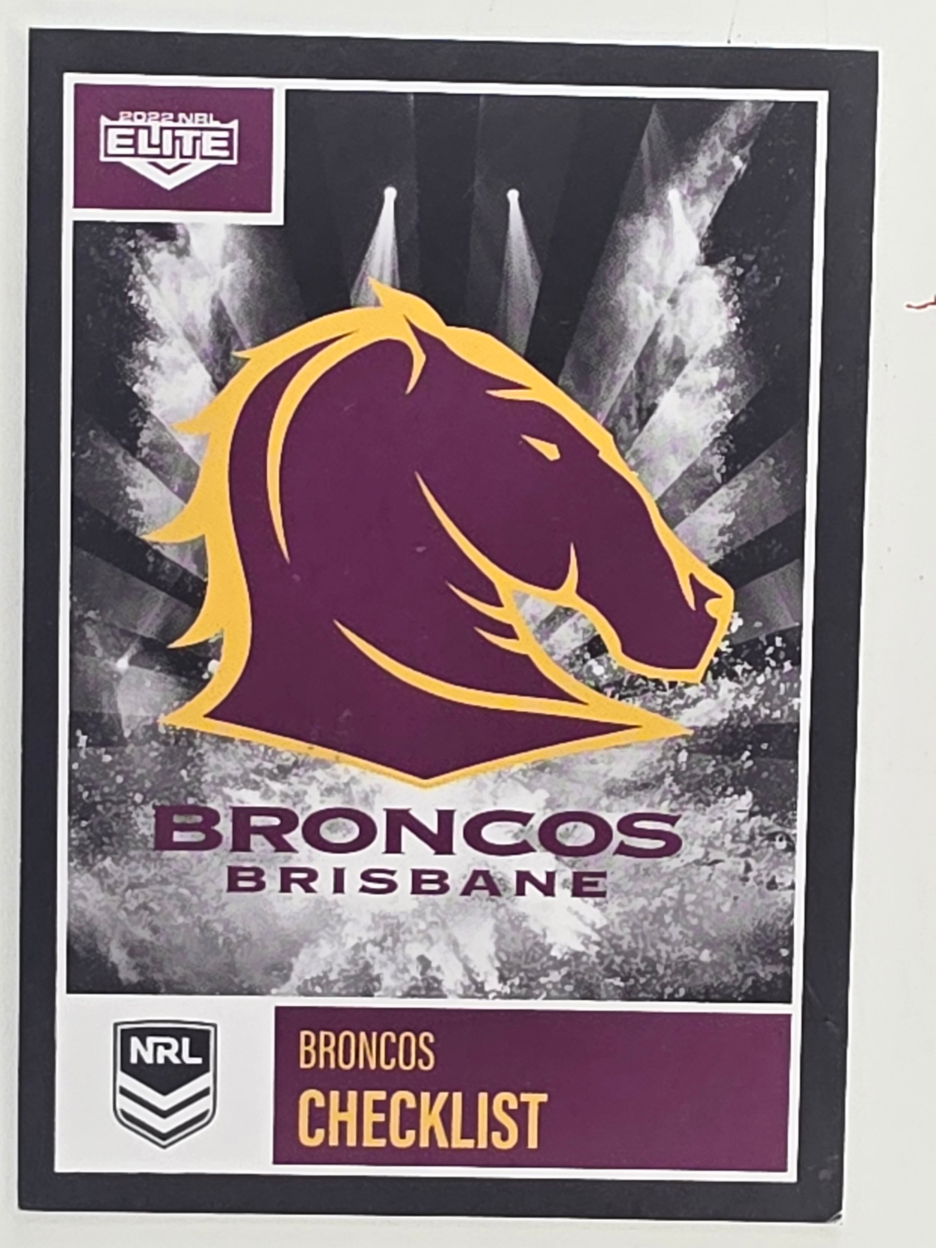 NRL 2022 Elite Base Card #001 Broncos Checklist Brisbane Broncos