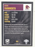 NRL 2022 Elite Base Card #004 Herbie Farnworth Brisbane Broncos