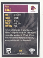 NRL 2022 Elite Base Card #006 Payne Haas Brisbane Broncos