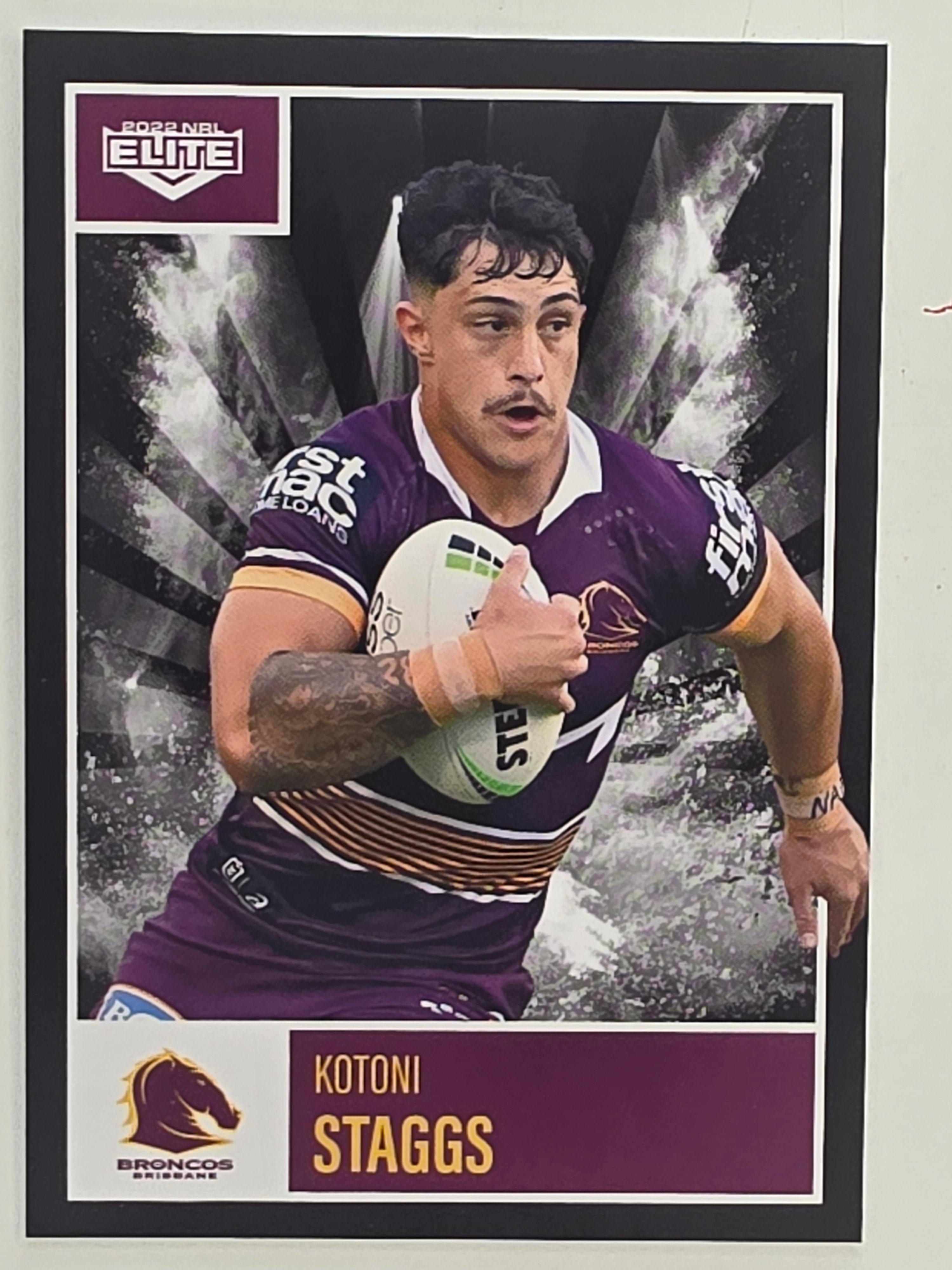 NRL 2022 Elite Base Card #009 Kotoni Staggs Brisbane Broncos