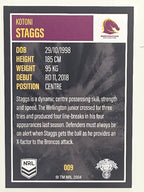 NRL 2022 Elite Base Card #009 Kotoni Staggs Brisbane Broncos