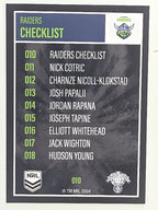 NRL 2022 Elite Base Card #010 Raiders Checklist Canberra Raiders