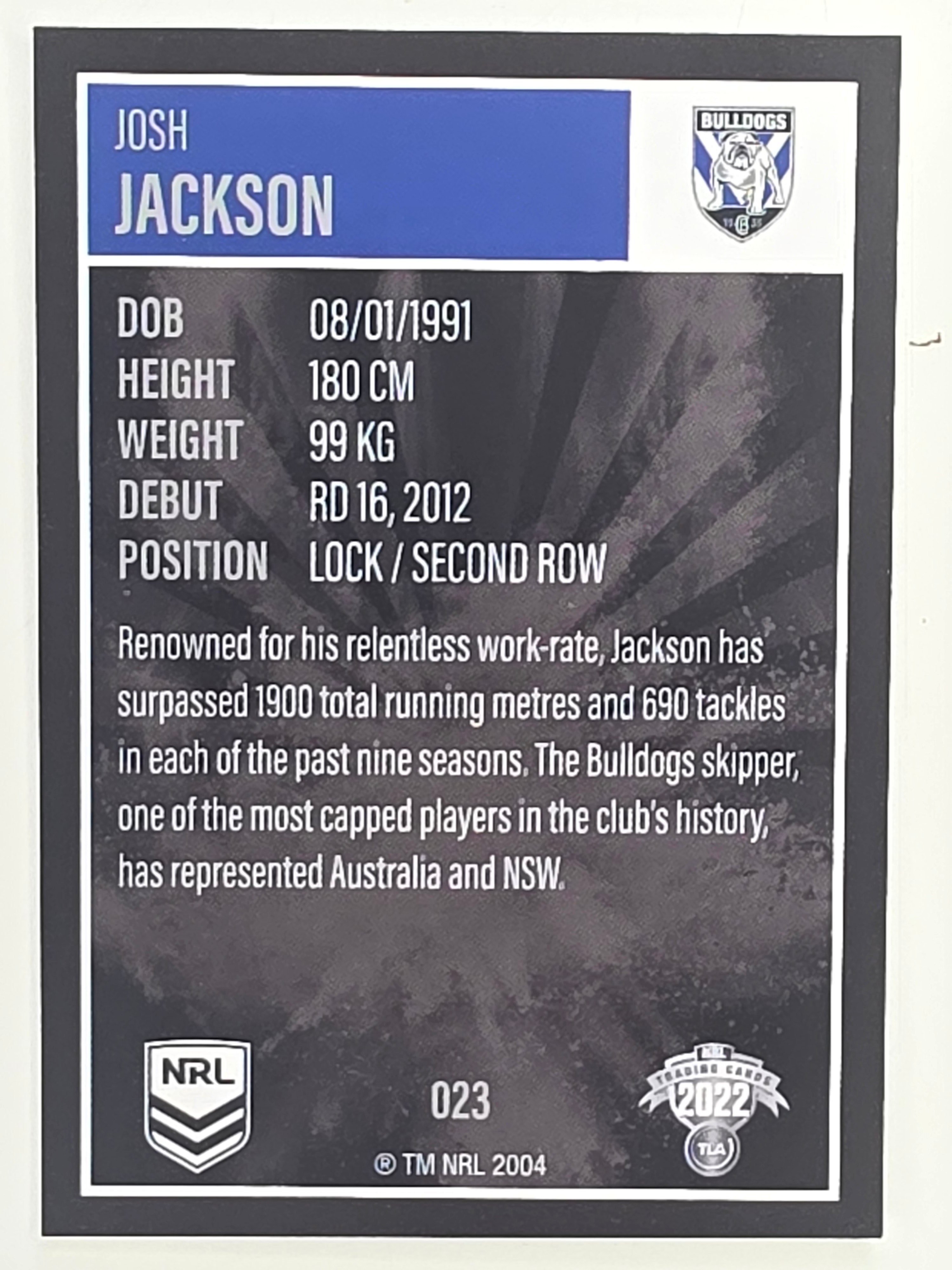 NRL 2022 Elite Base Card #023 Josh Jackson Canterbury Bankstown Bulldogs
