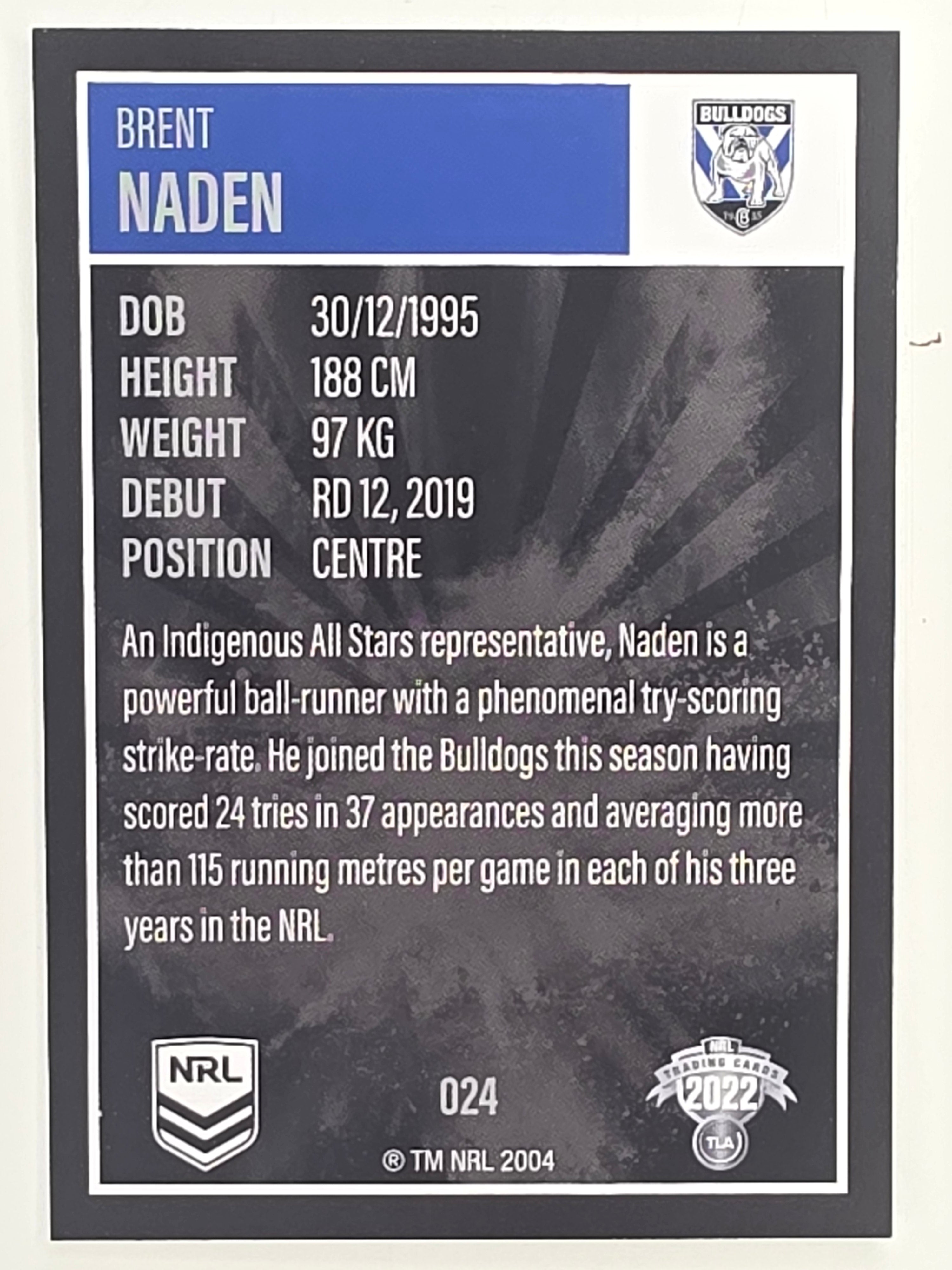 NRL 2022 Elite Base Card #024 Brent Naden Canterbury Bankstown Bulldogs