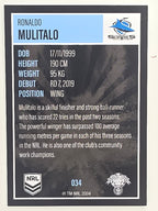 NRL 2022 Elite Base Card #034 Ronaldo Mulitalo Cronulla Sutherland Sharks