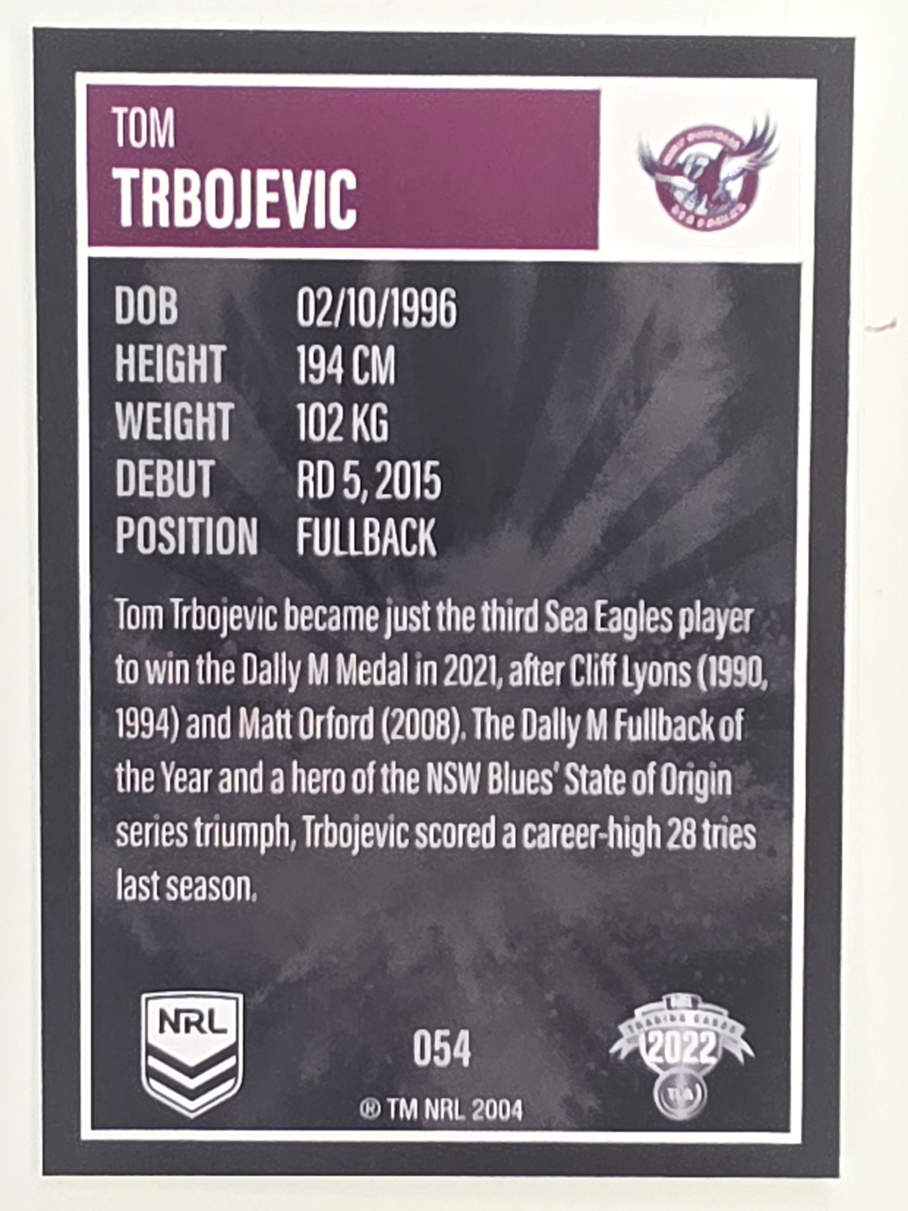 NRL 2022 Elite Base Card #054 Tom Trbojevic Manly Warringah Sea Eagles