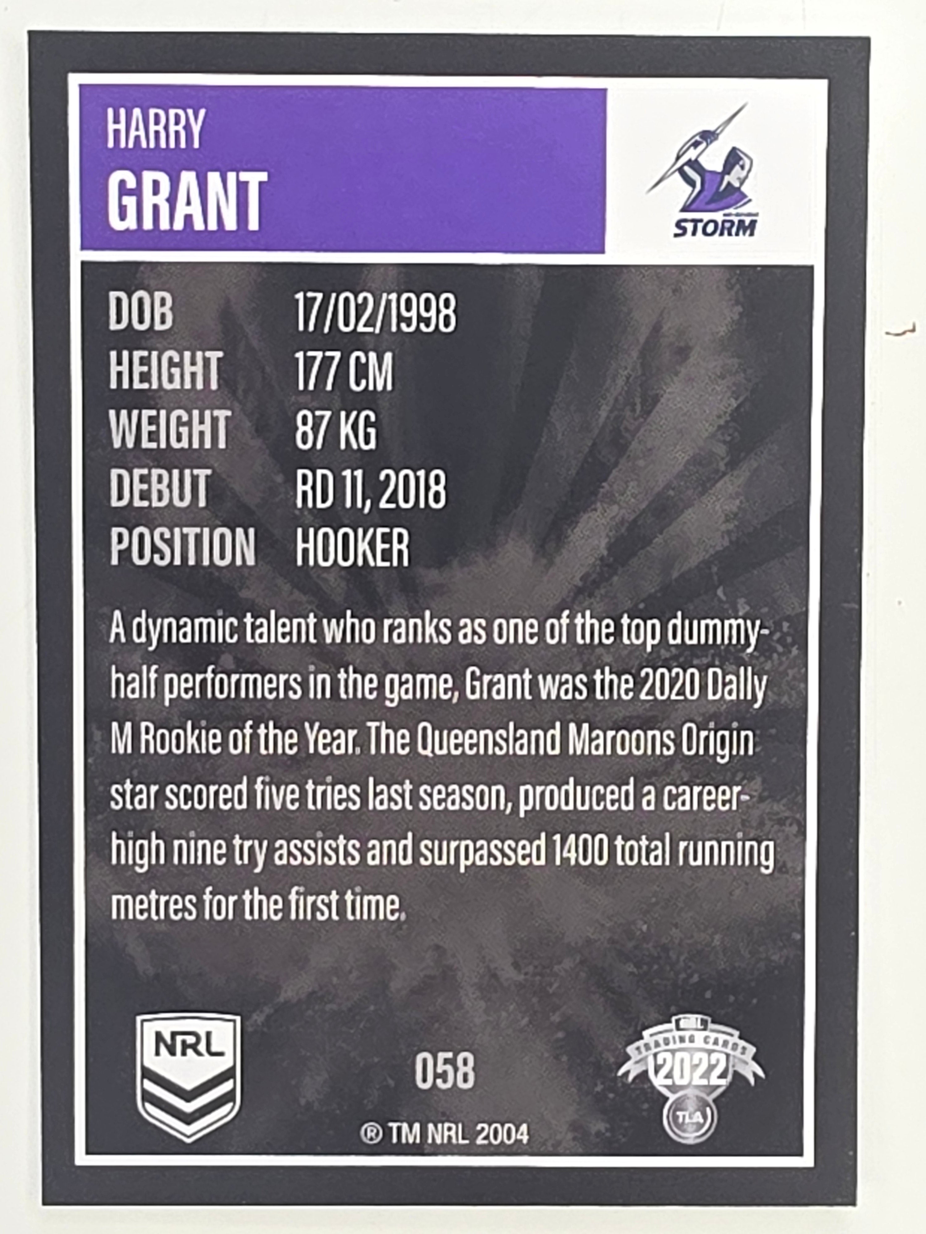 NRL 2022 Elite Base Card #058 Harry Grant Melbourne Storm
