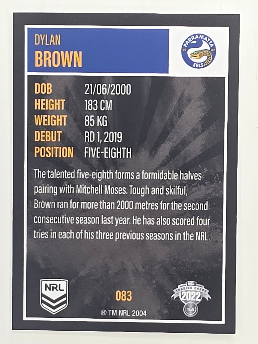 NRL 2022 Elite Base Card #083 Dylan Brown Parramatta Eels