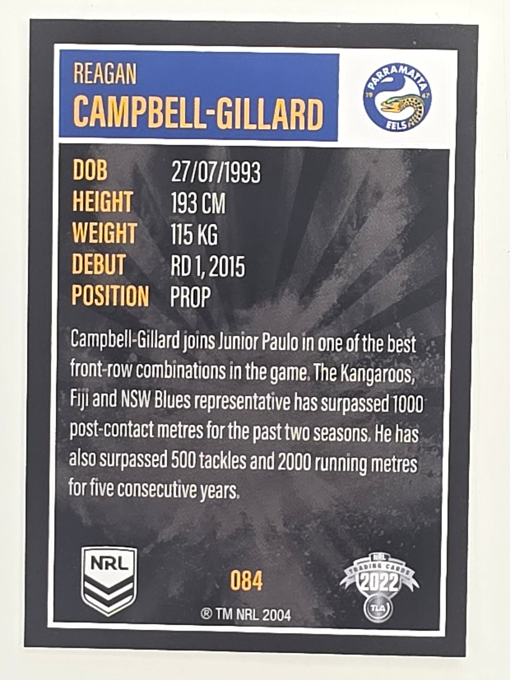 NRL 2022 Elite Base Card #084 Reagan Campbell-Gillard Parramatta Eels