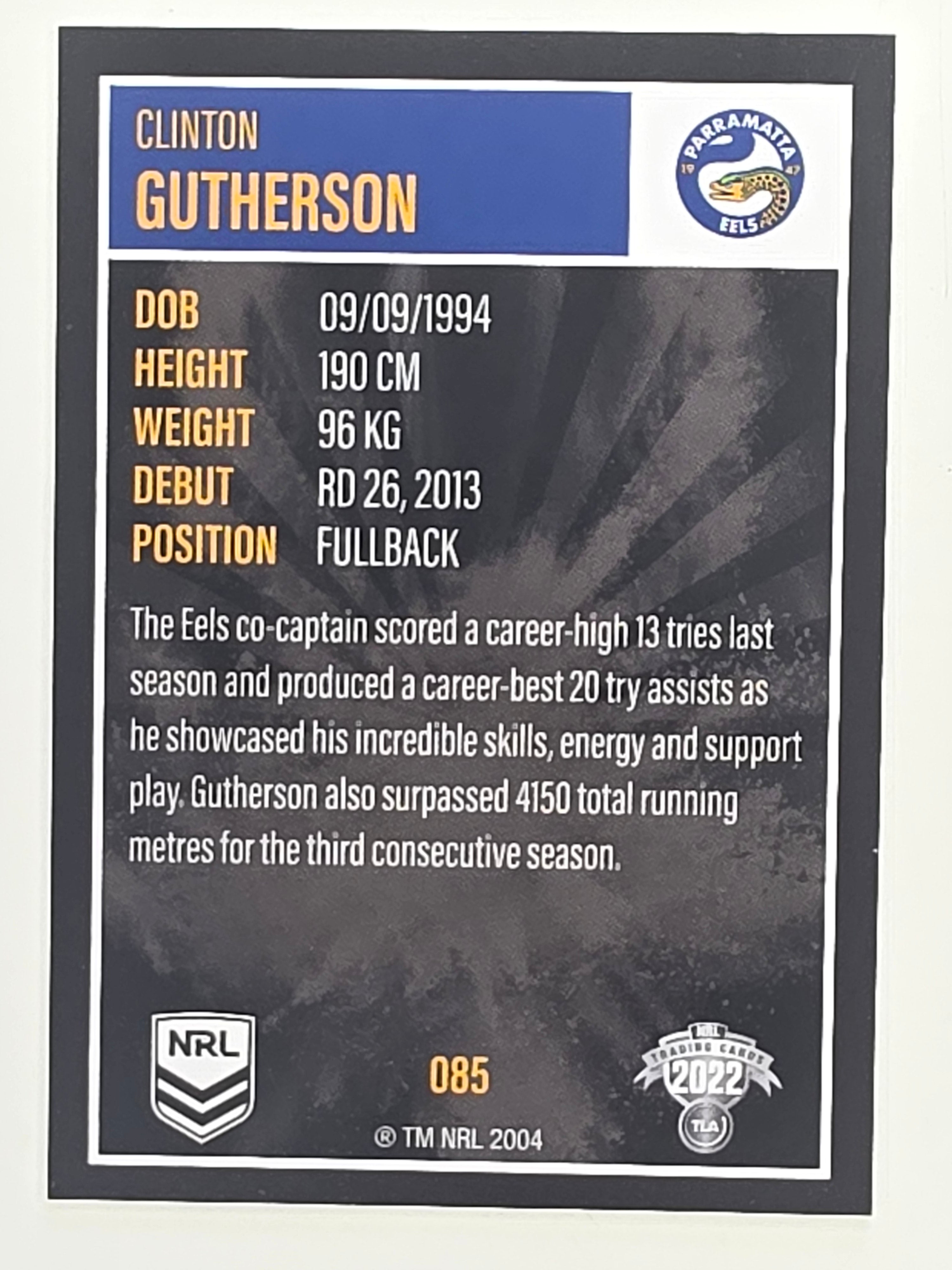 NRL 2022 Elite Base Card #085 Clinton Gutherson Parramatta Eels