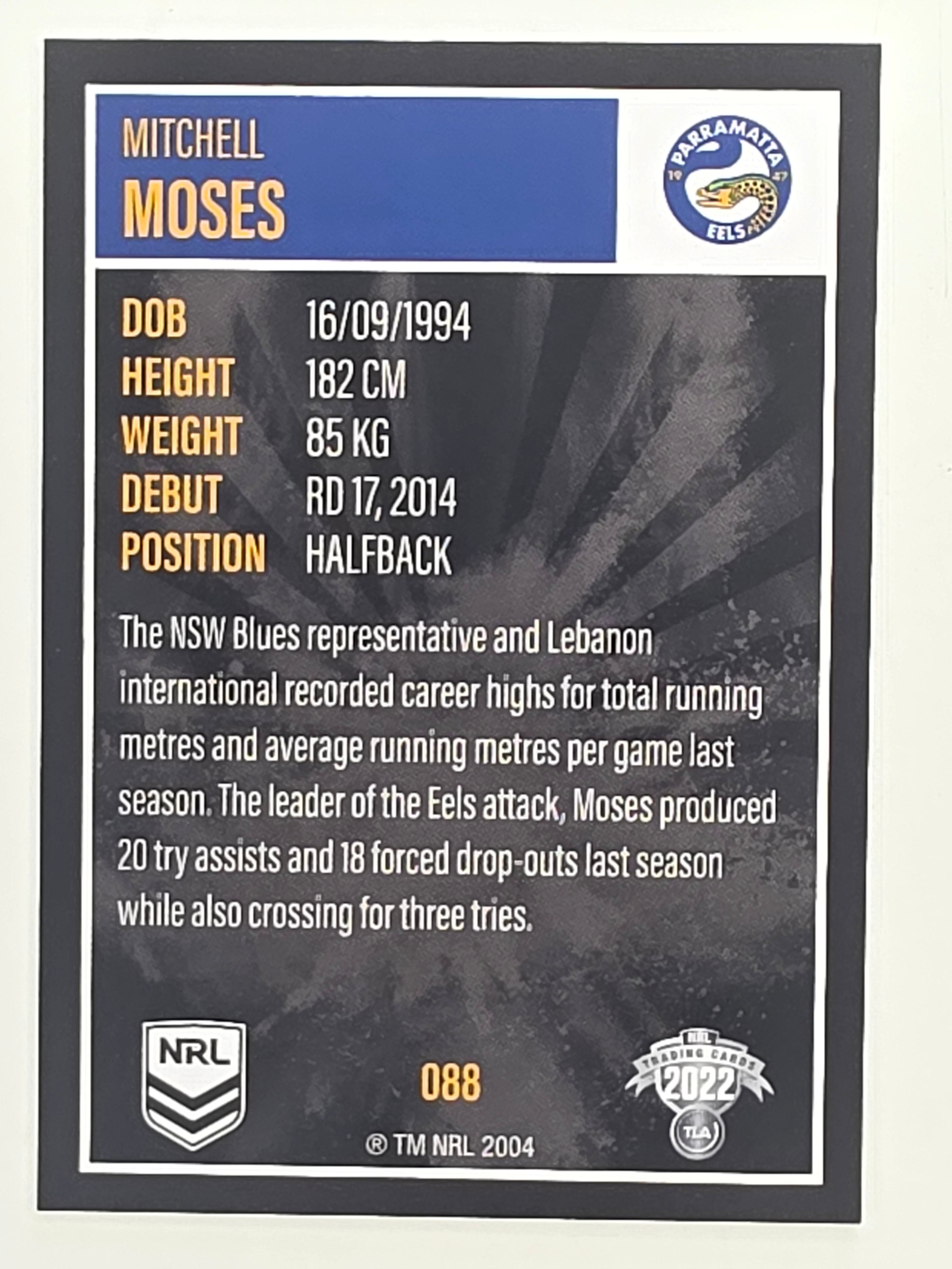 NRL 2022 Elite Base Card #088 Mitchell Moses Parramatta Eels