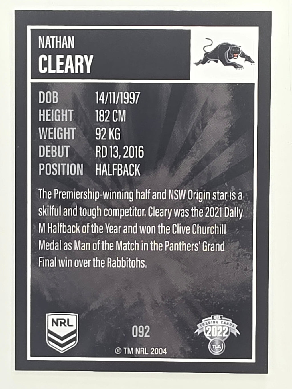 NRL 2022 Elite Base Card #092 Nathan Cleary Penrith Panthers