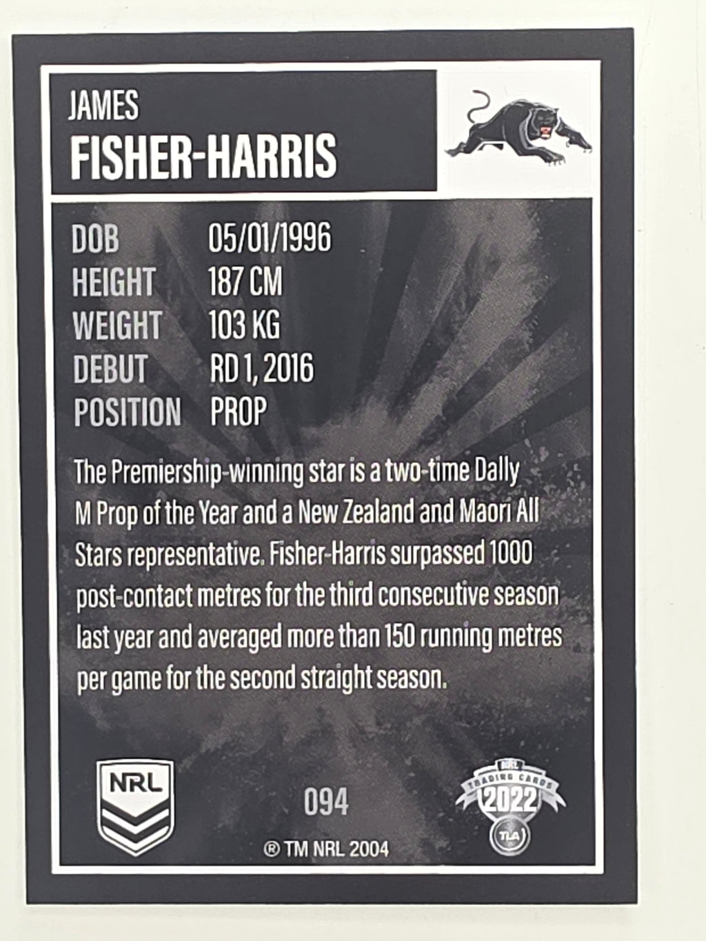 NRL 2022 Elite Base Card #094 James Fisher-Harris Penrith Panthers
