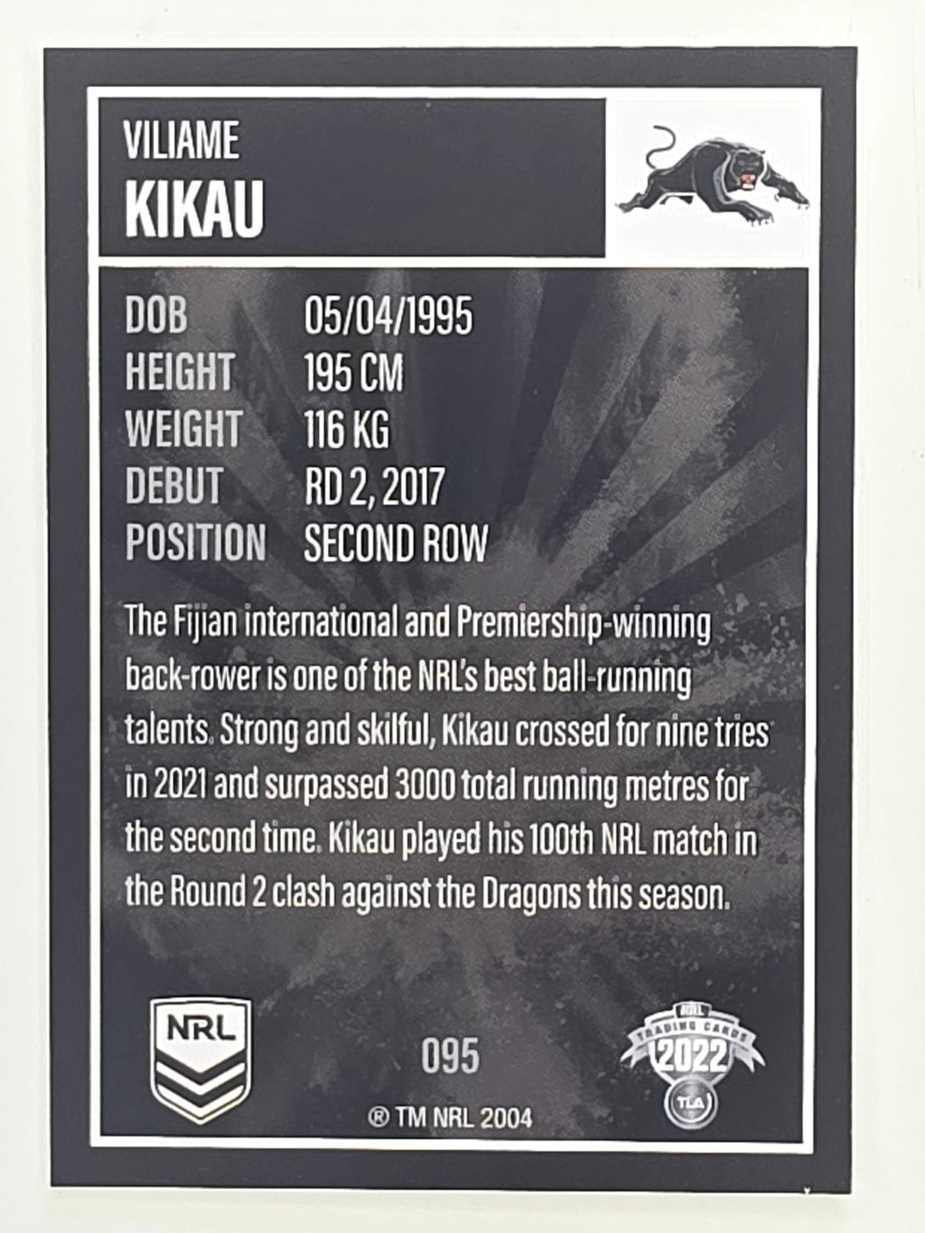 NRL 2022 Elite Base Card #095 Viliame Kikau Penrith Panthers