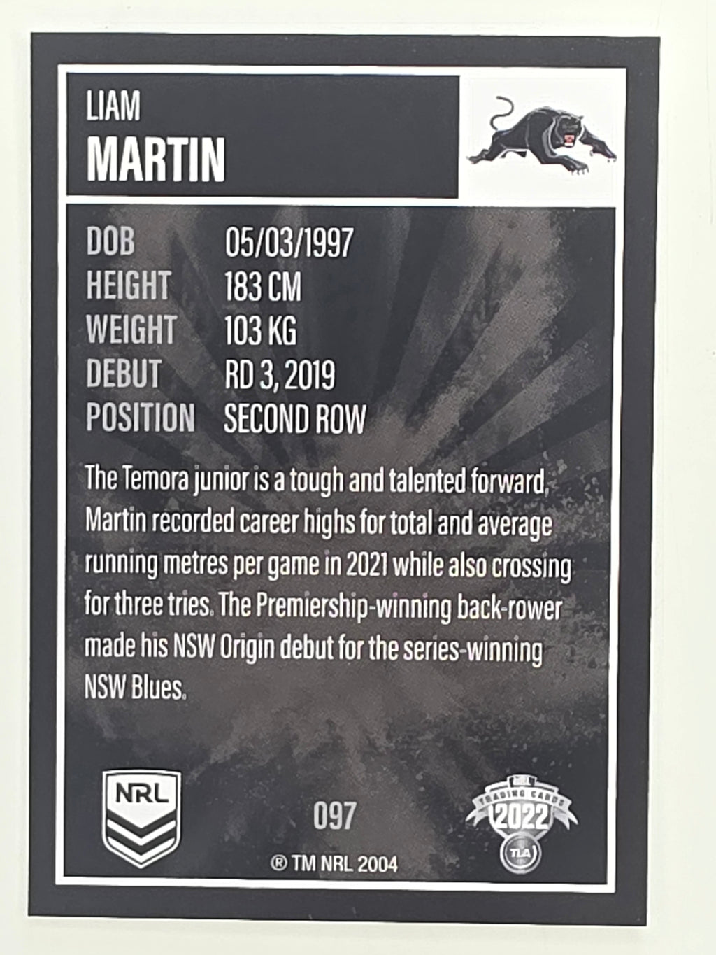 NRL 2022 Elite Base Card #097 Liam Martin Penrith Panthers