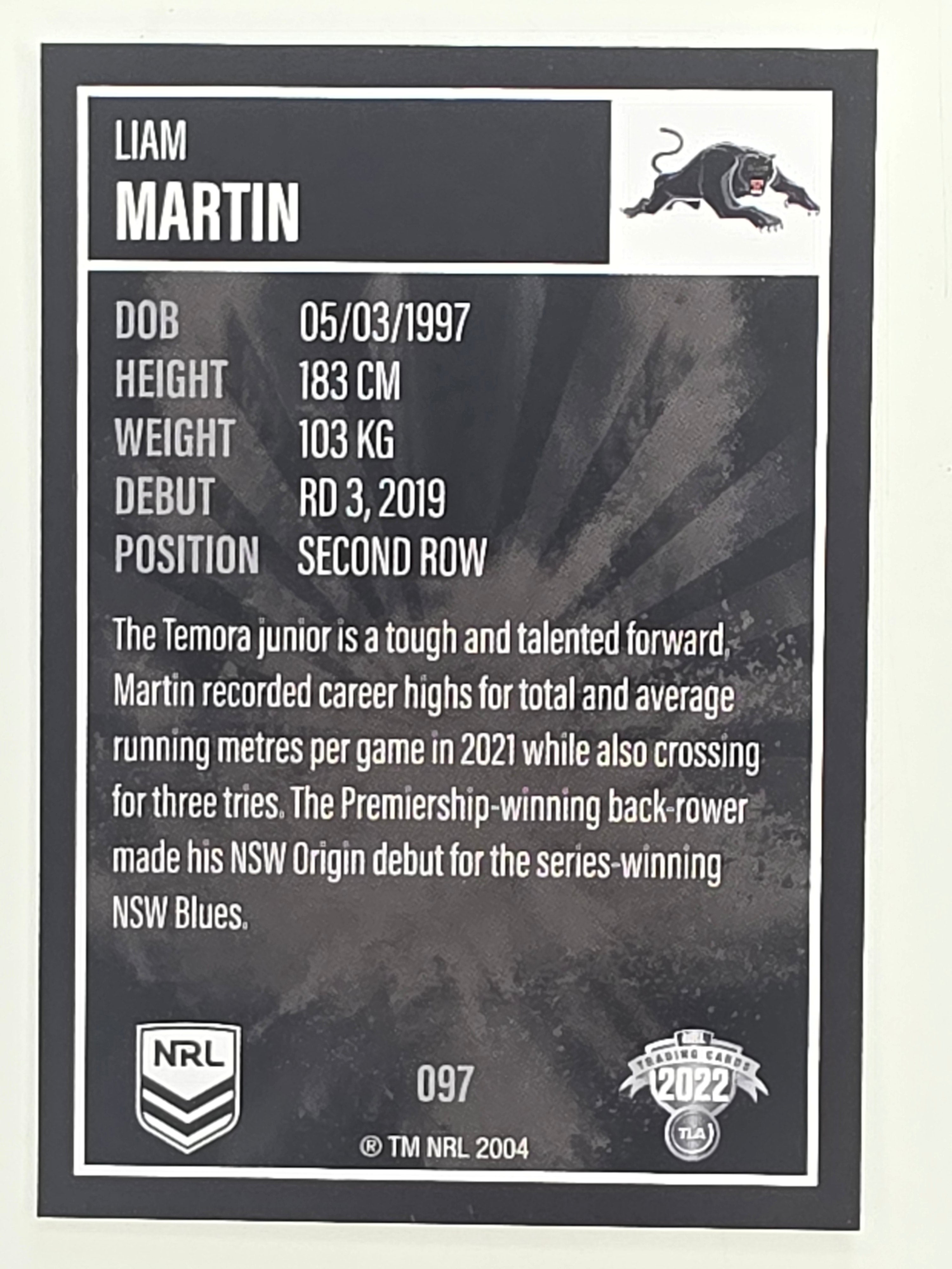 NRL 2022 Elite Base Card #097 Liam Martin Penrith Panthers