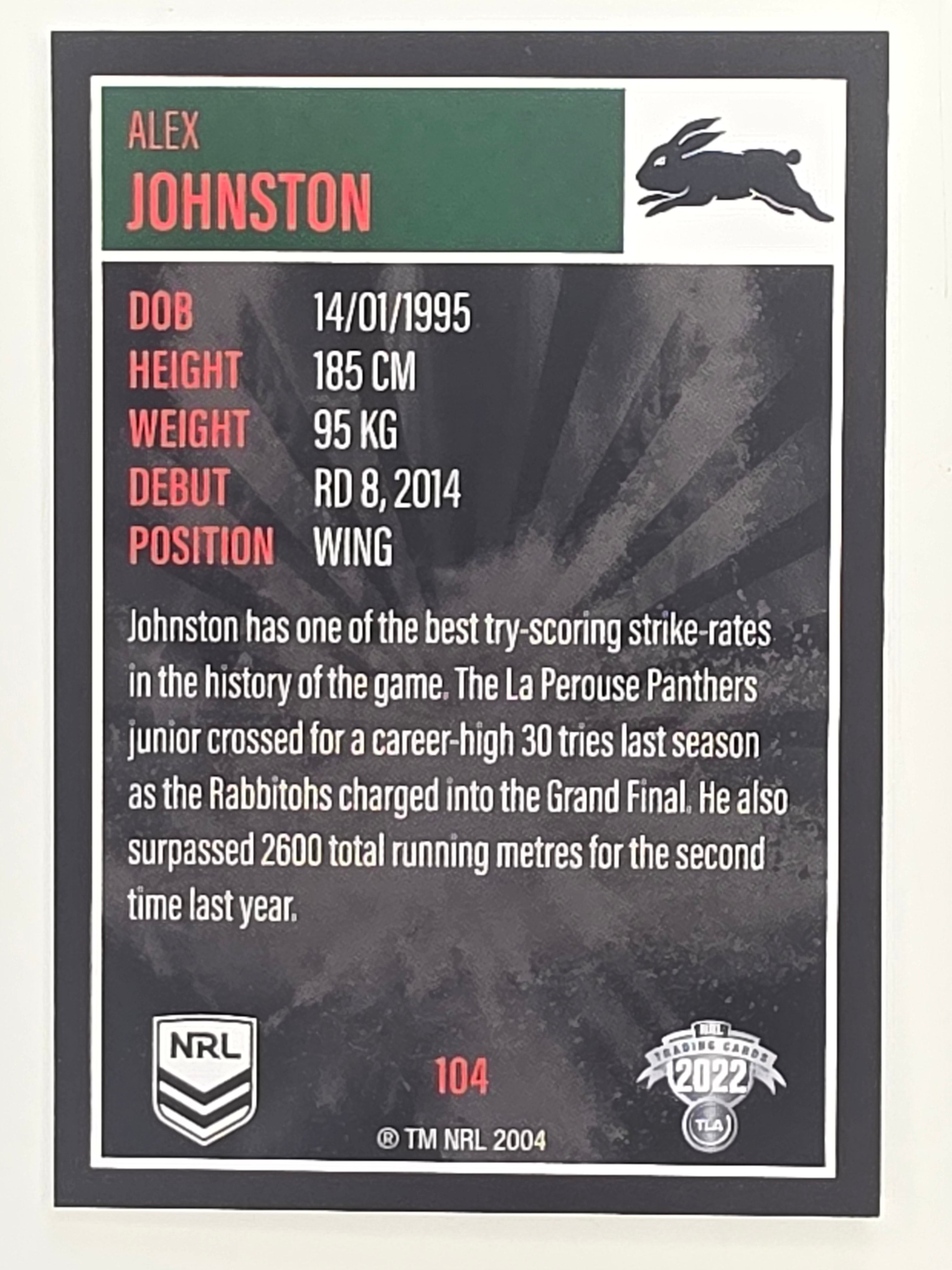 NRL 2022 Elite Base Card #104 Alex Johnston South Sydney Rabbitohs