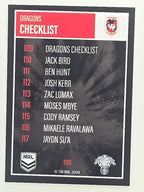 NRL 2022 Elite Base Card #109 Dragons Checklist St George Illawarra Dragons