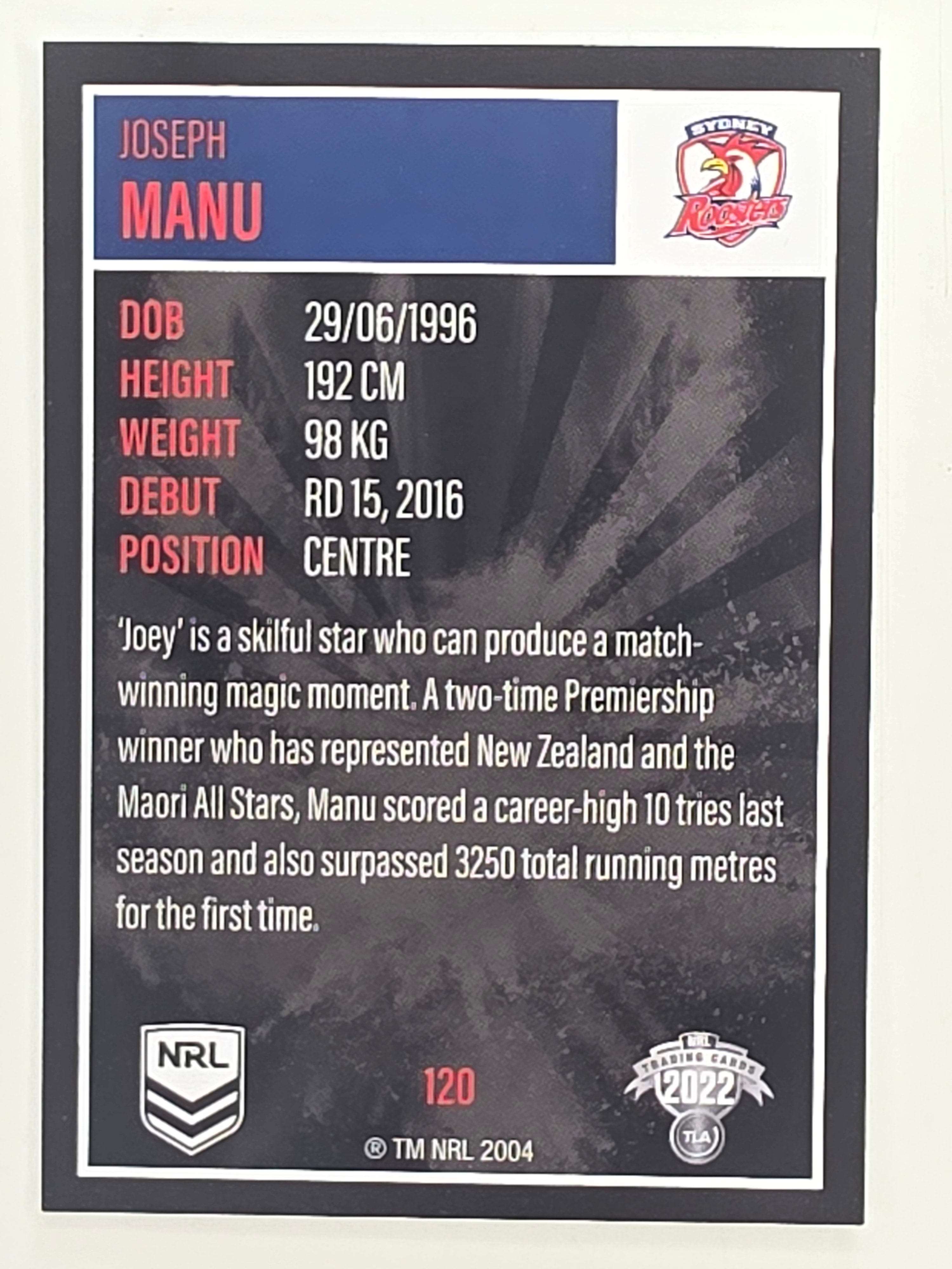 NRL 2022 Elite Base Card #120 Joseph Manu Sydney Roosters
