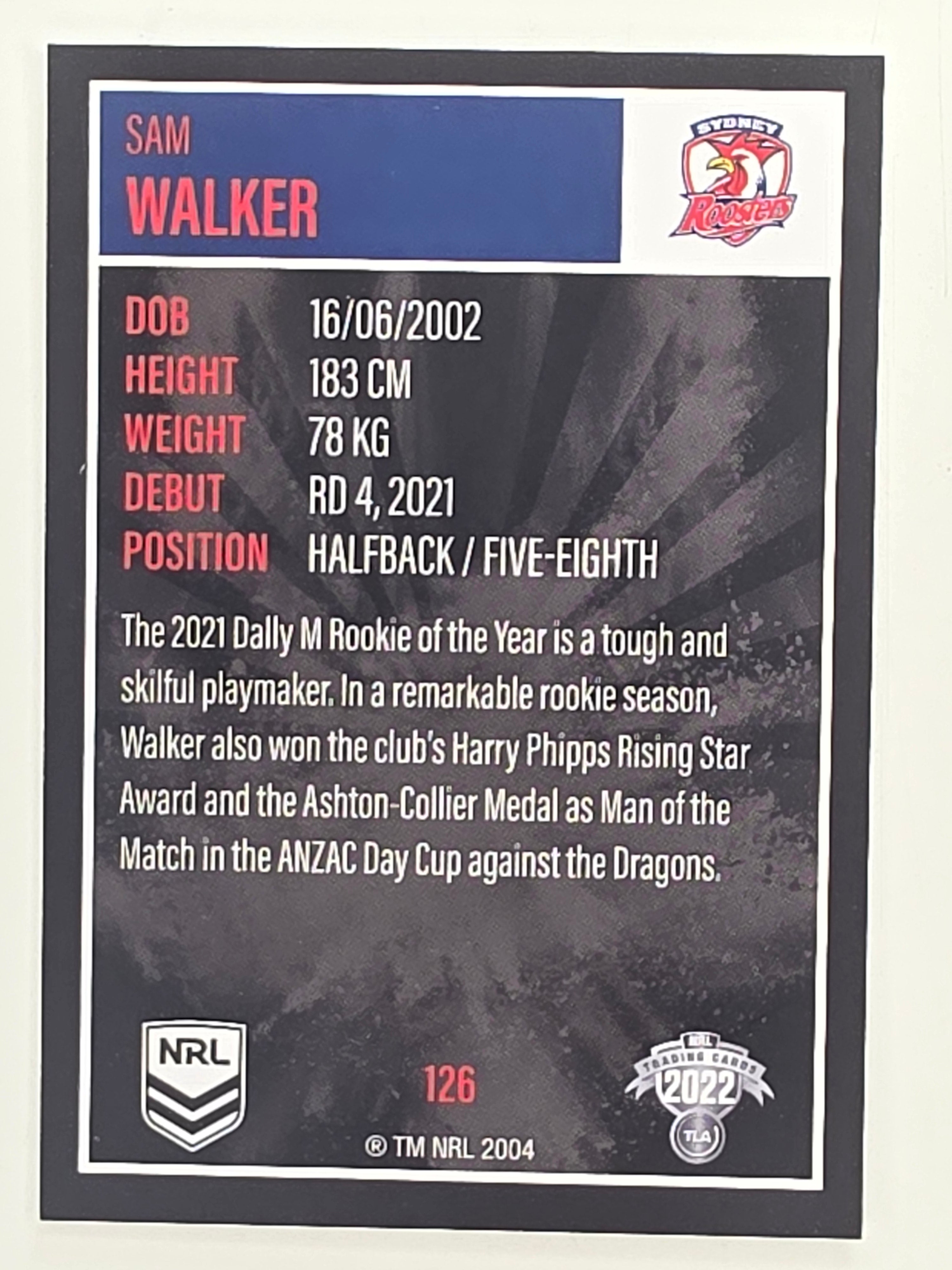 NRL 2022 Elite Base Card #126 Sam Walker Sydney Roosters